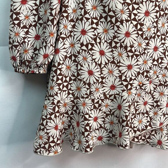Altar’d State Brown and Ivory floral print wrap top mini dress size small NWT - Picture 6 of 15